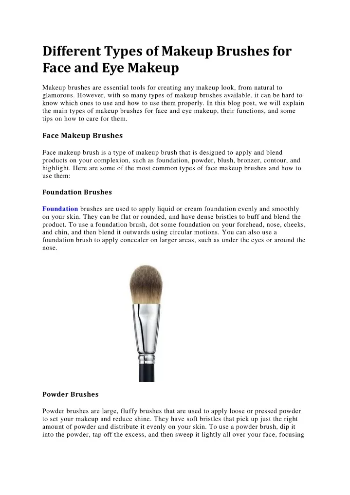 different types of makeup brushes for face