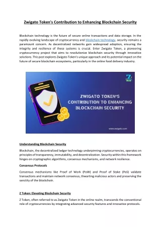 Zwigato Token's Contribution to Enhancing Blockchain Security