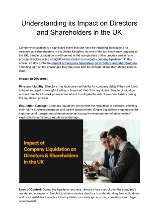 Understanding its Impact on Directors and Shareholders in the UK