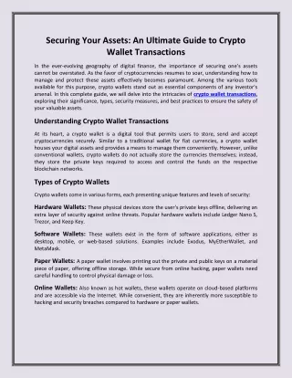 Securing Your Assets An Ultimate Guide to Crypto Wallet Transactions