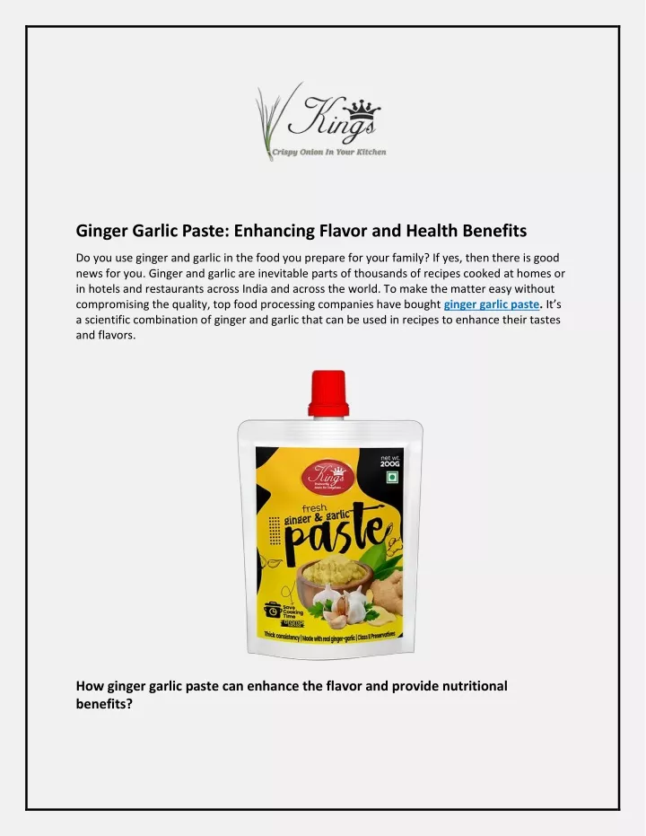 ginger garlic paste enhancing flavor and health