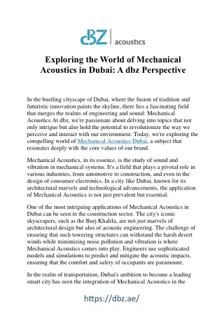 Harmonizing Noise Control: Mechanical Acoustics in Dubai