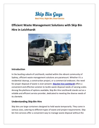 Efficient Waste Management Solutions with Skip Bin Hire in Leichhardt