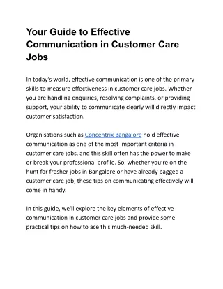 Your Guide to Effective Communication in Customer Care Jobs