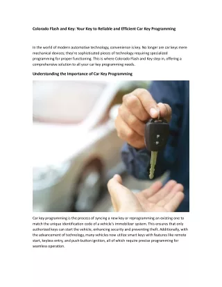 Your Key to Reliable and Efficient Car Key Programming