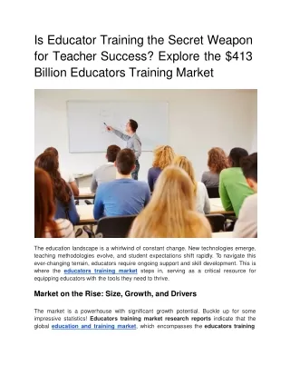 Is Educator Training the Secret Weapon for Teacher Success Explore the 413 Billion Educators Training Market