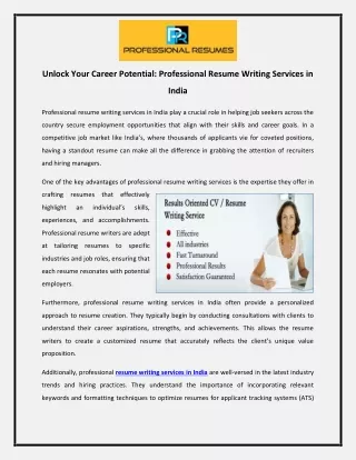 Unlock Your Career Potential Professional Resume Writing Services in India