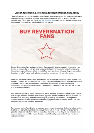 Unlock Your Music's Potential- Buy Reverbnation Fans Today