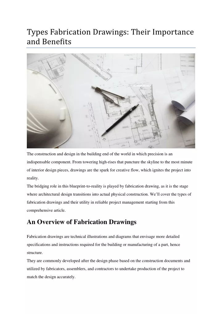 types fabrication drawings their importance