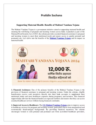 Supporting Maternal Health Benefits of Mahtari Vandana Yojana