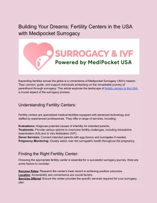 Building Your Dreams_ Fertility Centers in the USA with Medipocket Surrogacy