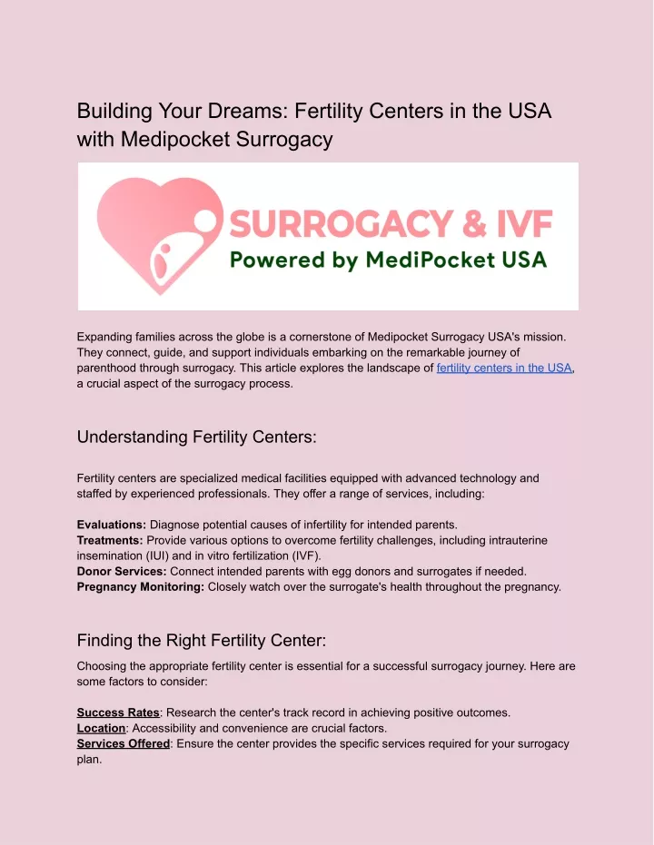 building your dreams fertility centers