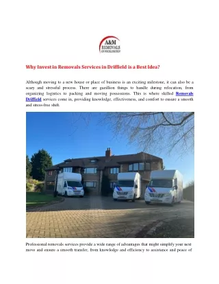 Why Invest in Removals Services in Driffield is a Best Idea?