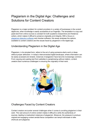 Plagiarism in the Digital Age: Challenges and Solutions for Content Creators