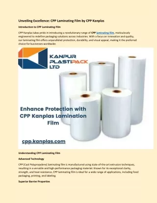Unveiling Excellence: CPP Laminating Film by CPP Kanplas