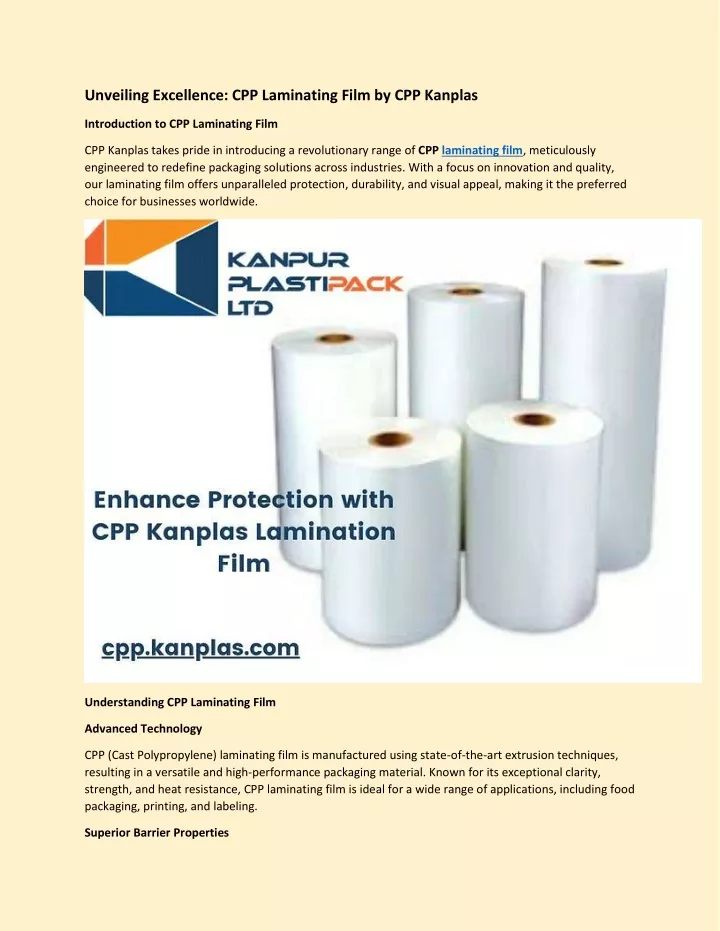 unveiling excellence cpp laminating film