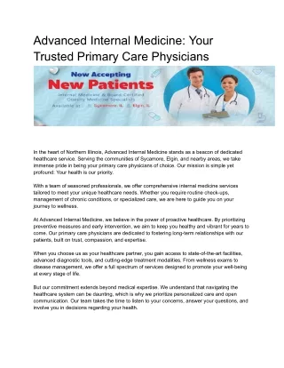 Expert Primary Care Physicians for Optimal Health: A Guide to Advance Heathcare