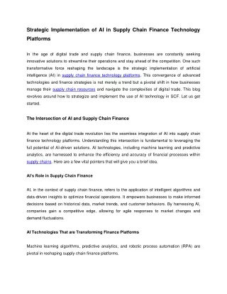 Strategic Implementation of AI in Supply Chain Finance Technology Platforms