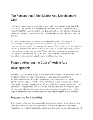 Top Factors that Affect Mobile App Development Cost