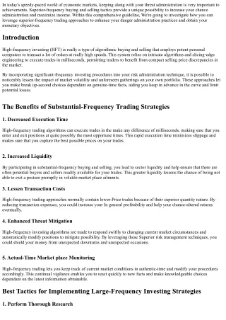 Enhancing Your Possibility Administration with High-Frequency Trading Approaches
