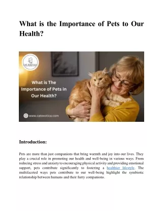 What is the Importance of Pets to Our Health