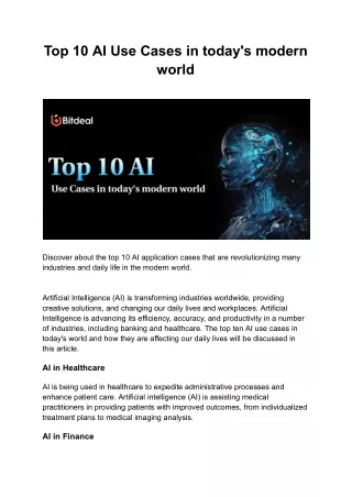 Top 10 AI Use Cases in today's modern world