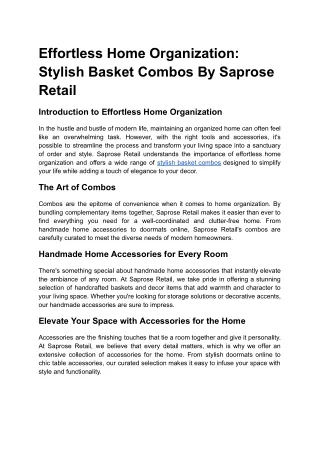 Effortless Home Organization: Stylish Basket Combos By Saprose Retail