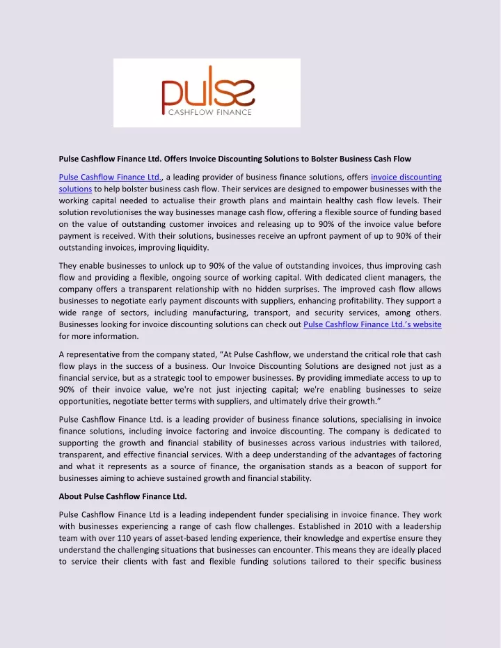 pulse cashflow finance ltd offers invoice