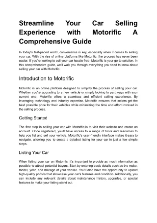 Sell your car with Motorific