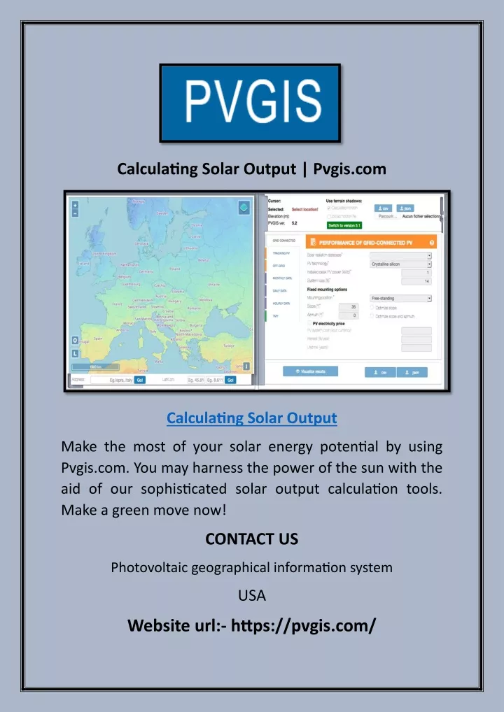 calculating solar output pvgis com