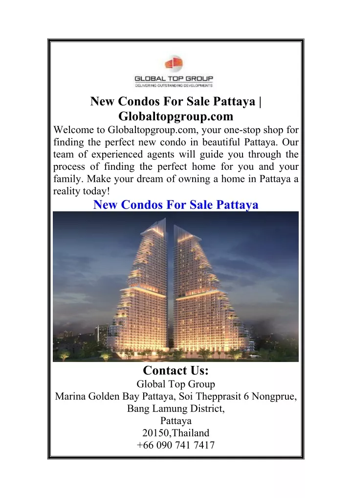 new condos for sale pattaya globaltopgroup