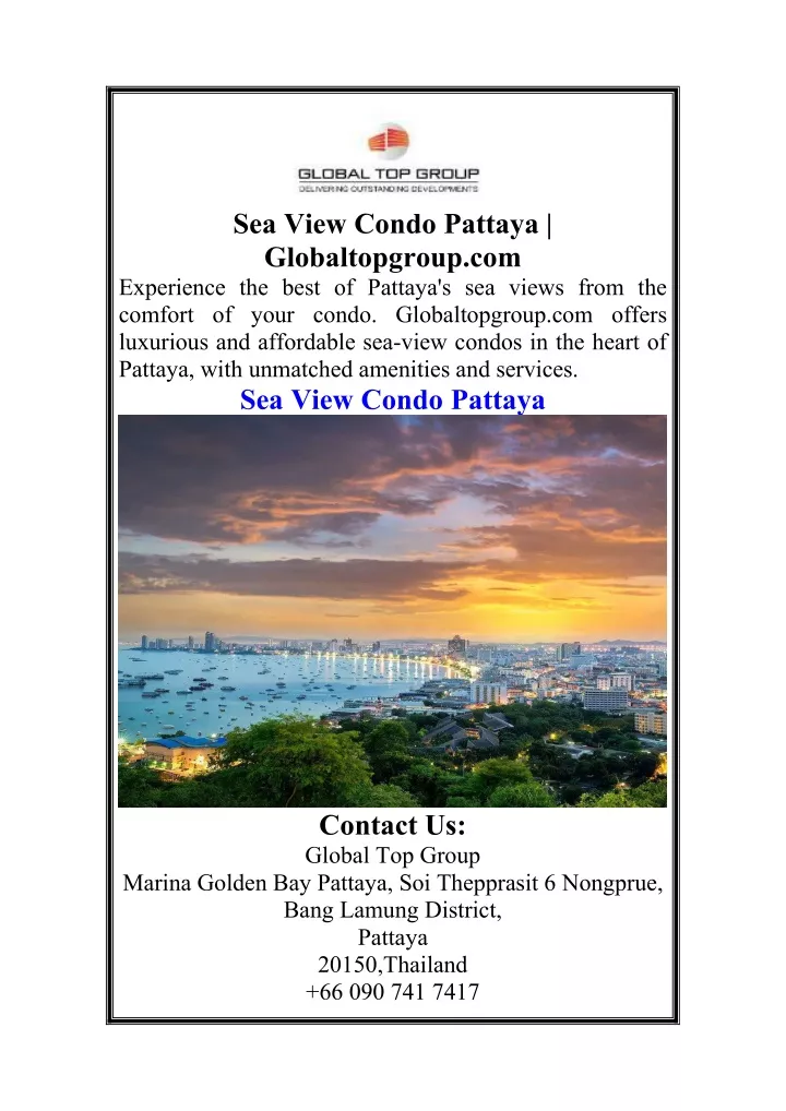 sea view condo pattaya globaltopgroup