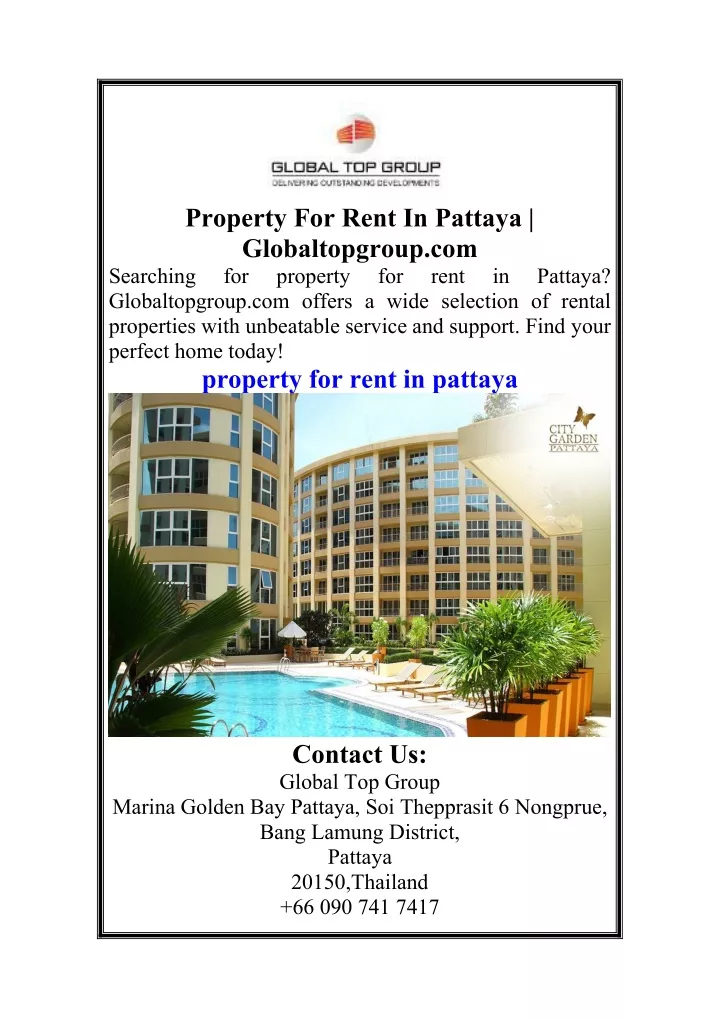 property for rent in pattaya globaltopgroup