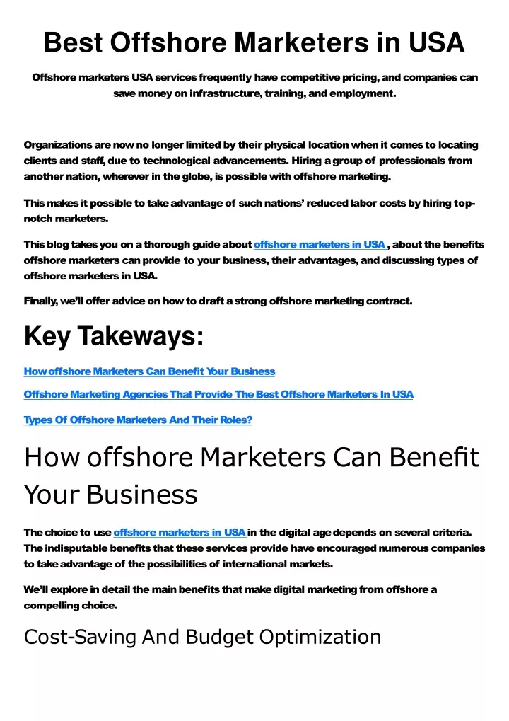 best offshore marketers in usa