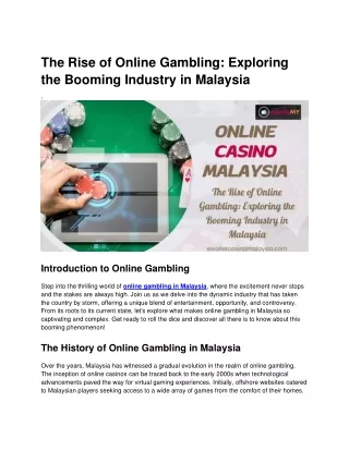 The Rise of Online Gambling: Exploring the Booming Industry in Malaysia