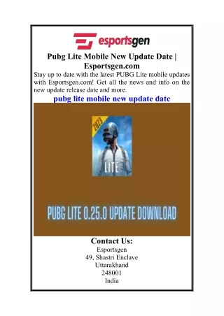 Pubg Lite Mobile New Update Date  Esportsgen.com