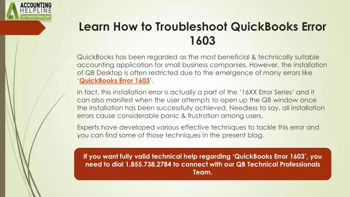 learn how to troubleshoot quickbooks error 1603