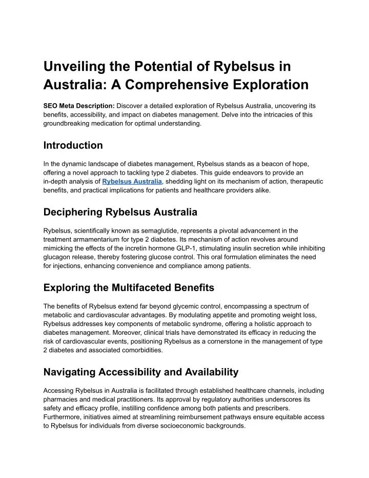 unveiling the potential of rybelsus in australia