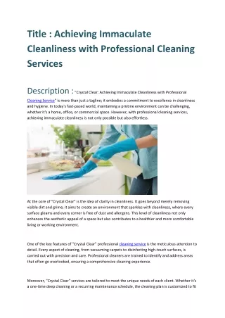 Achieving Immaculate Cleanliness with Professional Cleaning Services