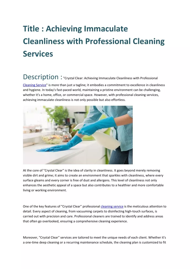 title achieving immaculate cleanliness with