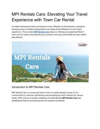 MPI Rentals Cars_ Elevating Your Travel Experience with Town Car Rental