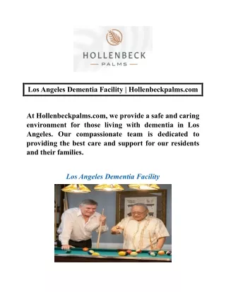 Los Angeles Dementia Facility | Hollenbeckpalms.com