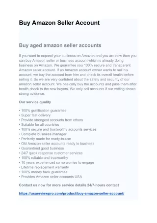 Buy Amazon Seller Account