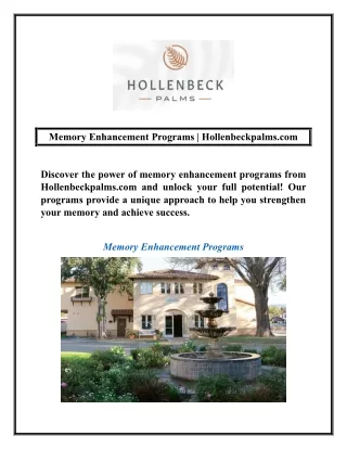 Memory Enhancement Programs | Hollenbeckpalms.com