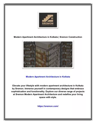 modern apartment architecture in kolkata sremon