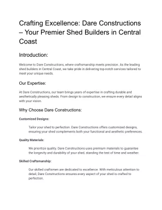 Shed Builders Central Coast - Dare Construction