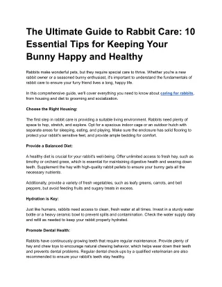 The Ultimate Guide to Rabbit Care_ 10 Essential Tips for Keeping Your Bunny Happy and Healthy