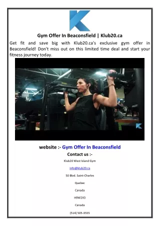 Gym Offer In Beaconsfield  Klub20.ca