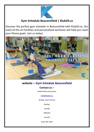 Gym Schedule Beaconsfield  Klub20.ca