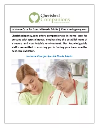 In Home Care For Special Needs Adults | Cherishedagency.com